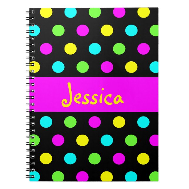 Funny Colourful Polka Dots - Girly Name Notebook (Front)