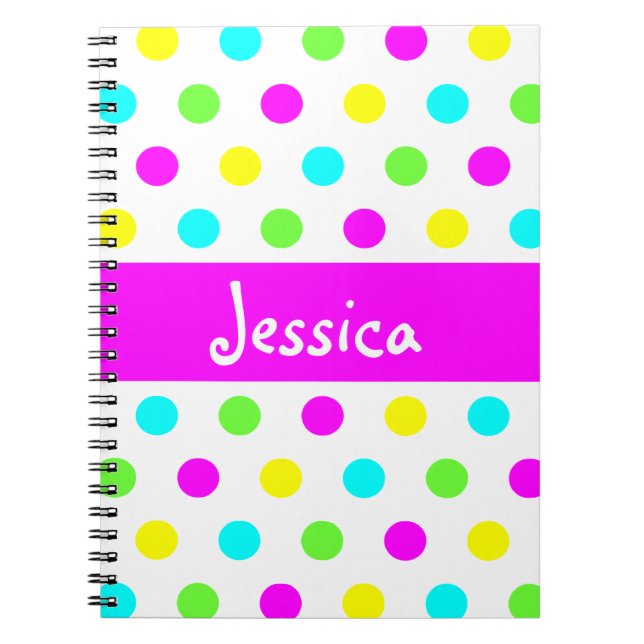 Funny Colourful Polka Dots - Girly Name Notebook (Front)