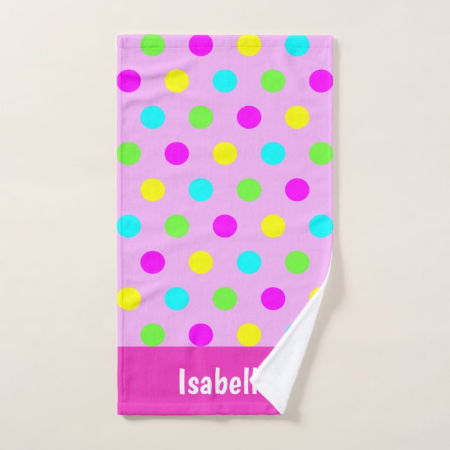 Funny Colourful Polka Dots Personalised Girly Name Hand Towel (Hand Towel)