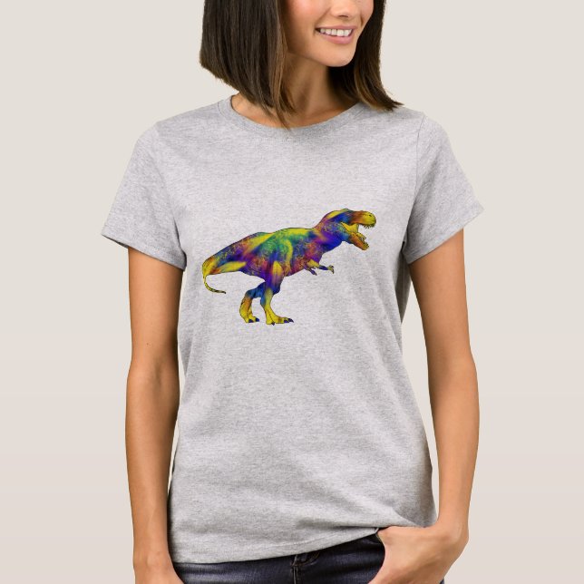 Funny Colourful Running T Rex Dinosaur Art T-Shirt (Front)