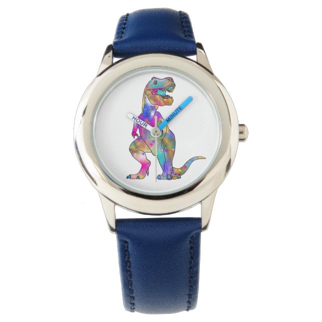 Funny Colourful Scary T Rex Dinosaur Art Watch (Front)