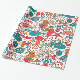 Funny Colourful Sea-Life Illustration Pattern Wrapping Paper