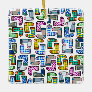 Funny colourful sock pattern ceramic ornament