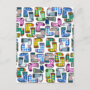 Funny colourful sock pattern postcard