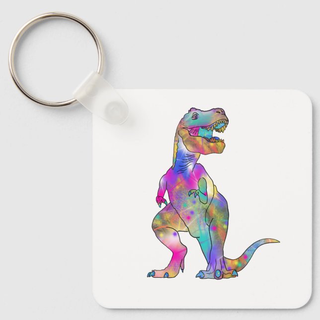 Funny Colourful T Rex Psychedelic Dinosaur Art Key Ring (Front)