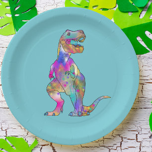 Funny Colourful T Rex Psychedelic Dinosaur Art Paper Plate