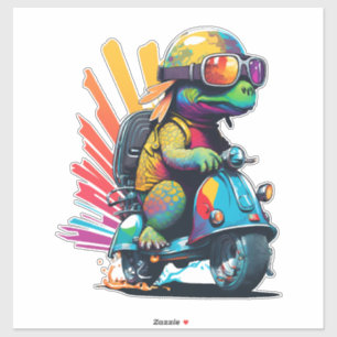 Funny Colourful Turtle On A Scooter