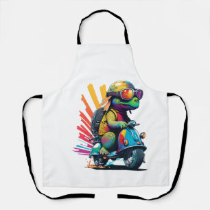 Funny Colourful Turtle On A Scooter Apron
