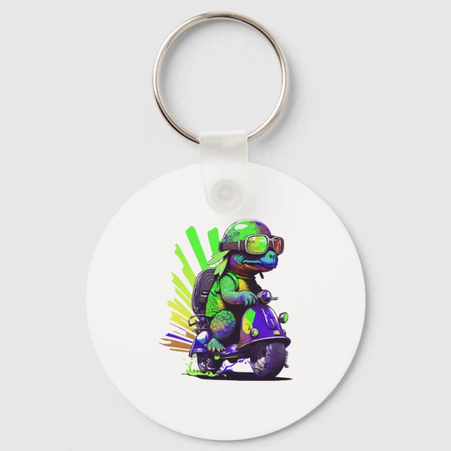 Funny Colourful Turtle On A Scooter Copy Key Ring (Front)
