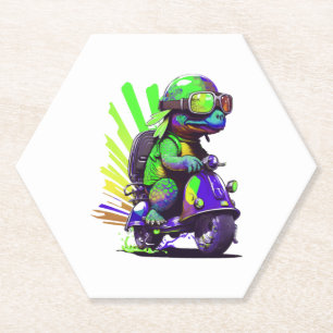 Funny Colourful Turtle On A Scooter Copy Paper Coaster