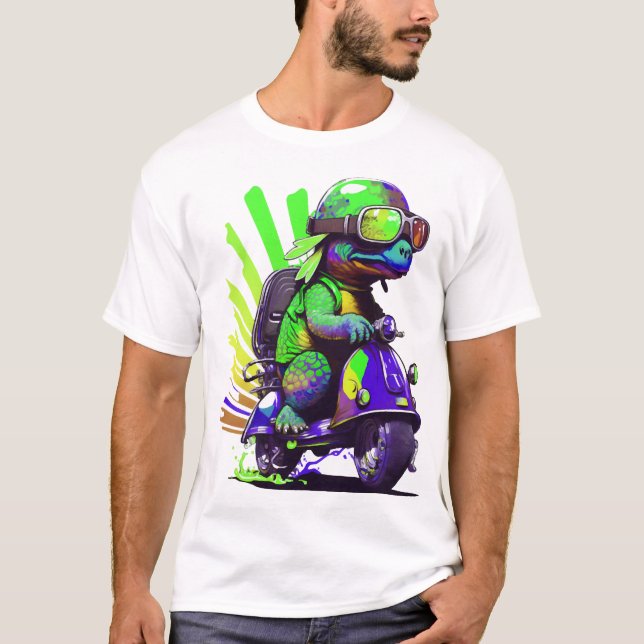 Funny Colourful Turtle On A Scooter Copy T-Shirt (Front)