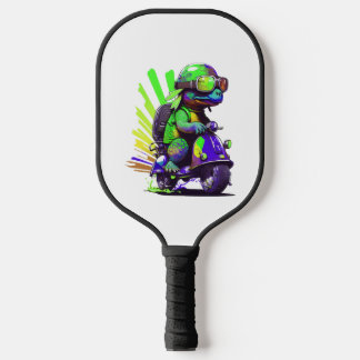 Funny Colourful Turtle On A Scooter Pickleball Paddle