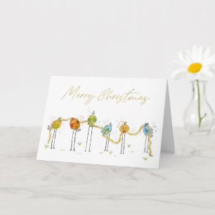Funny Colourful Watercolor Birds Christmas Card