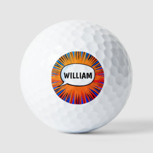 Funny comic book cool personalised name trendy  golf balls