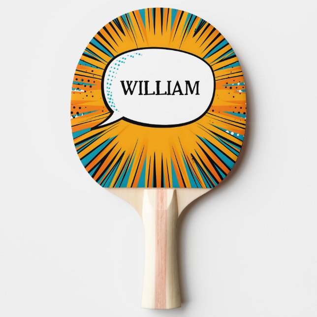 Funny comic book cool personalised name trendy  ping pong paddle (Front)
