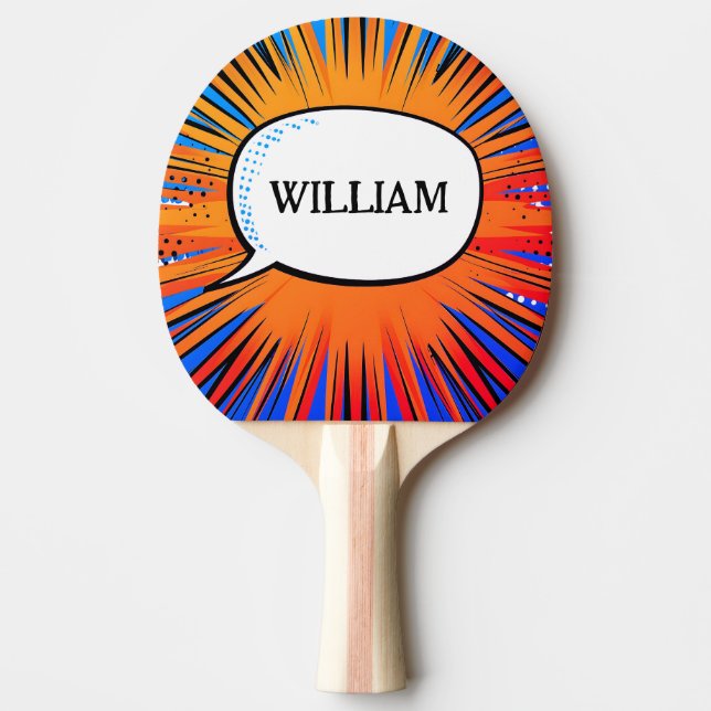Funny comic book cool personalised name trendy  ping pong paddle (Front)