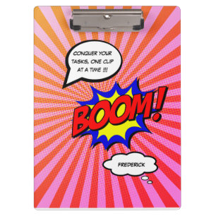 Funny comic book personalised message boom clipboard