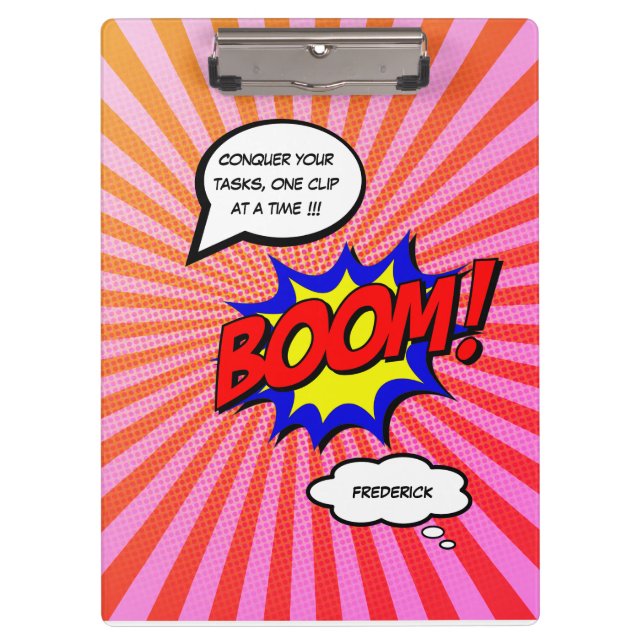 Funny comic book personalised message boom  clipboard (Front)