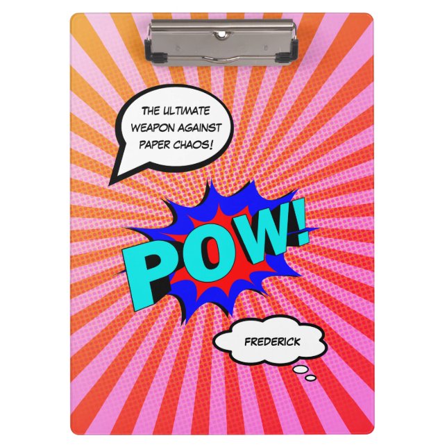 Funny comic book personalised message pow clipboard (Front)