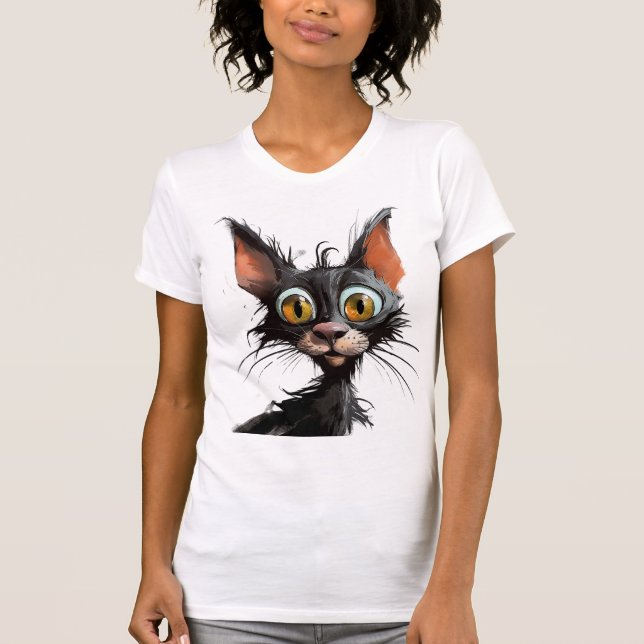 Funny Comic Caricature Cat T-Shirt (Front)