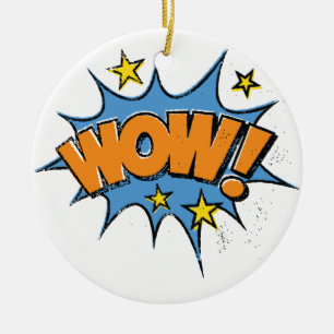Funny Comic Cartoon Explosion with Nice WoW Text Ceramic Tree Decoration