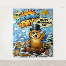 Funny Comic Groundhog Day  Backdrop