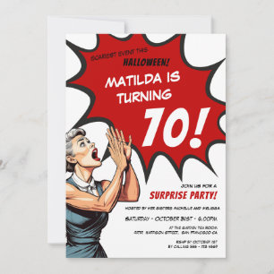 Funny Comic Halloween Surprise 70th Birthday Invitation