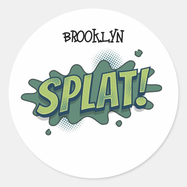 Funny comic pop art splat typography  classic round sticker (Front)