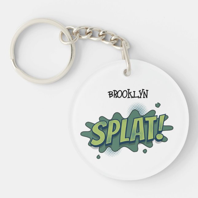 Funny comic pop art splat typography  key ring (Front)