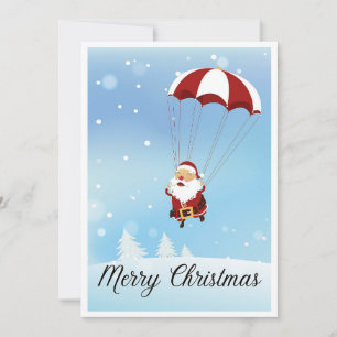 Funny Comic Santa Claus Parachute Merry Christmas  Holiday Card