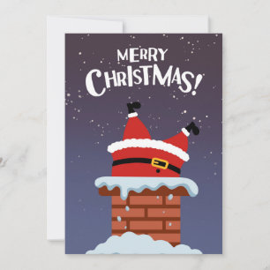 Funny Comic Santa Claus Stuck Chimney Holiday Card