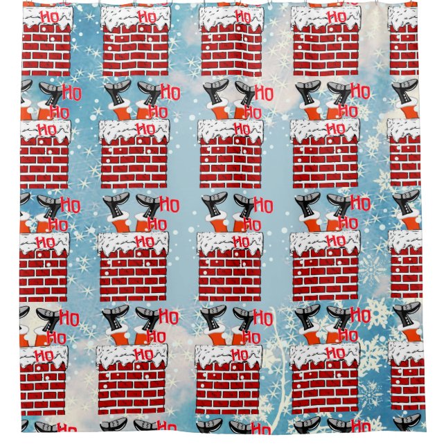Funny comic Santa claus stuck in chimney Shower Curtain (Front)