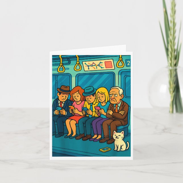 Funny Commuter Train Digital Detox Tech Satire Gif Card (Front)