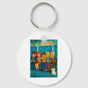Funny Commuter Train Digital Detox Tech Satire Gif Key Ring