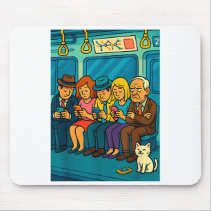 Funny Commuter Train Digital Detox Tech Satire Gif Mouse Pad