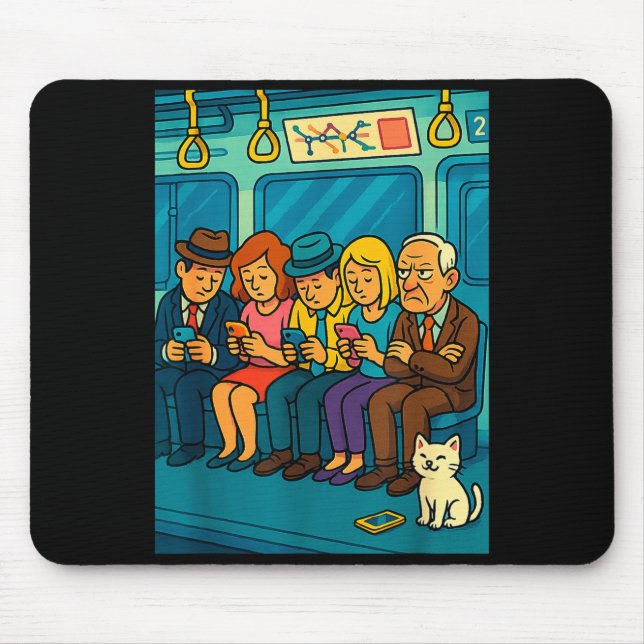 Funny Commuter Train Digital Detox Tech Satire Gif Mouse Pad (Front)