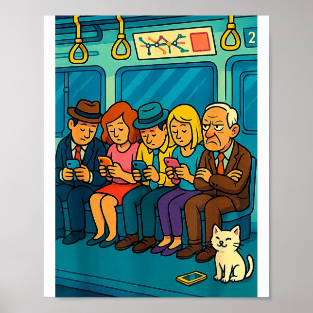 Funny Commuter Train Digital Detox Tech Satire Gif Poster (Front)