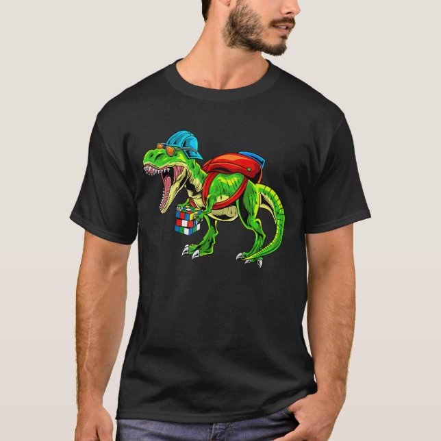 Funny Competitive Puzzle Speedcubing Dinosaur Math T-Shirt (Front)