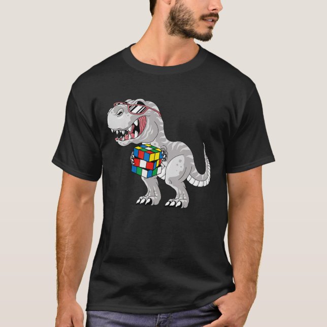 Funny Competitive Puzzle Speedcubing Dinosaur Math T-Shirt (Front)