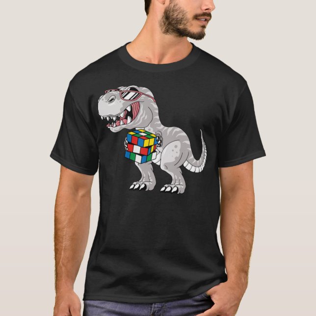 Funny Competitive Puzzle Speedcubing Dinosaur Math T-Shirt (Front)