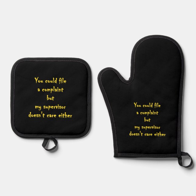 Funny Complaint Department Apathy  Oven Mitt & Pot Holder Set (Front)