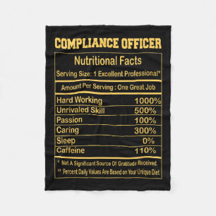 Funny Compliance Officer Nutritional Facts Motivat Fleece Blanket