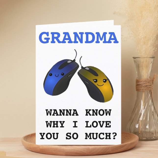 Funny Computer Mouse Click Grandma Happy Birthday Thank You Card (Funny Computer Mouse Click Grandmother Happy Birthday Thank You Card)