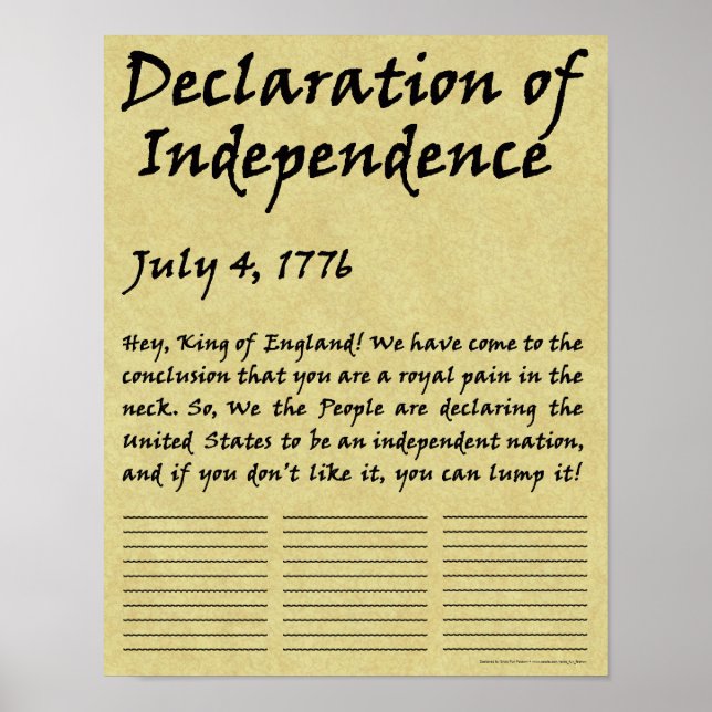 Funny Condensed Declaration of Independence Poster (Front)
