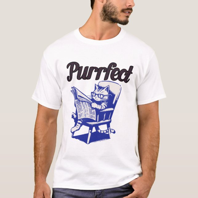 Funny Confident Cat Reading Newspaper" T-Shirt (Front)