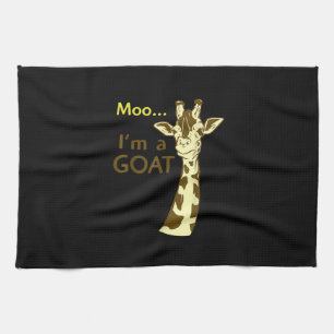 Funny Confusing Giraffe Moo I am A Goat Tea Towel