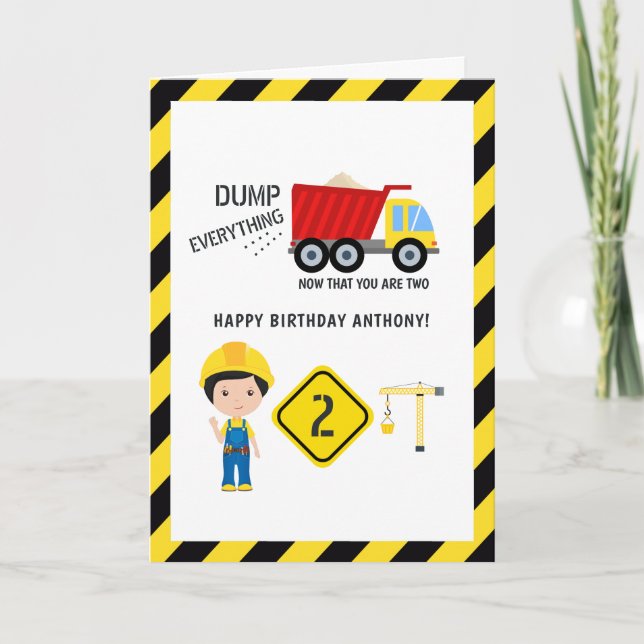 Funny Construction Birthday Greeting Card (Front)