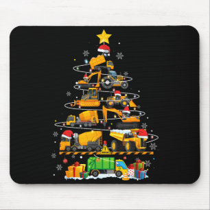 Funny Construction Excavator Truck Christmas Tree Mouse Pad