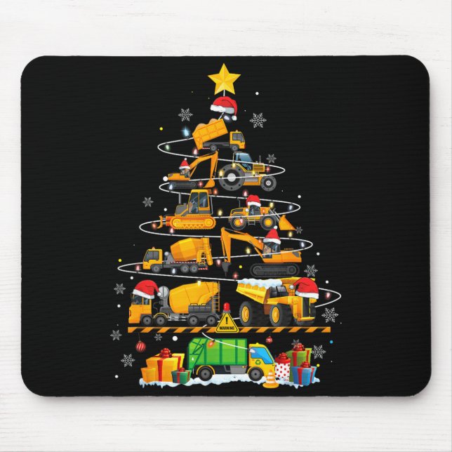 Funny Construction Excavator Truck Christmas Tree  Mouse Pad (Front)