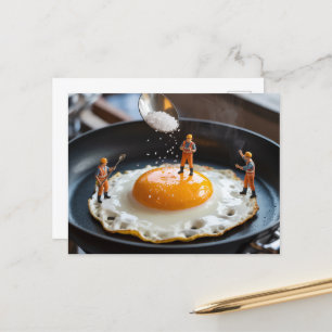 Funny Construction Worker Fixing Eggs Pouring Salt Postcard